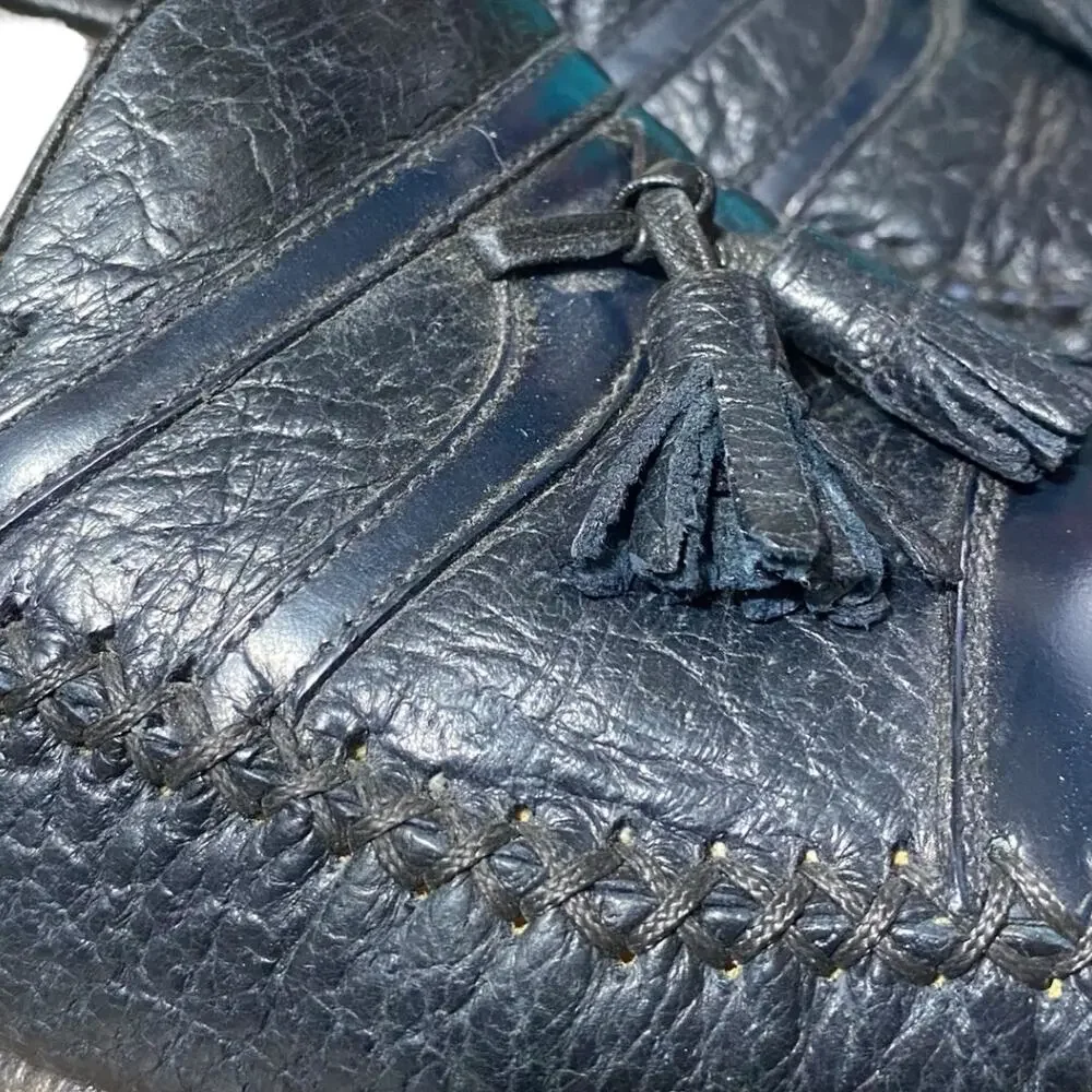Moreschi navy blue genuine‎ leather tassle loafers Made in Italy - Men's 10